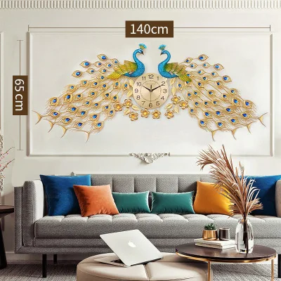 60x140cm c522 Большие золотые настенные часы павлин роскошный домашний декор бесшумные настенные часы для гостиной спальни цифровые немые Часы настенные 3D Настенный декор - Цвет: 60x140cm c522