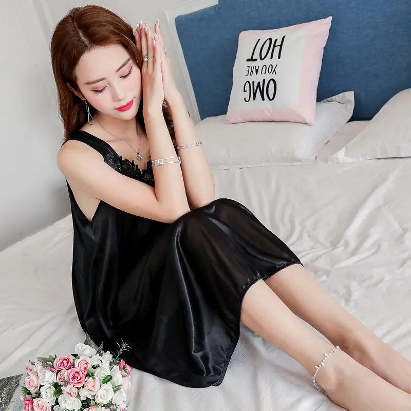 Ladies Sexy Silk Satin Night Dress Sling Nighties Full Slip Nightgown Nightdress Lace Sleepwear Nightwear Women Bride Bridal