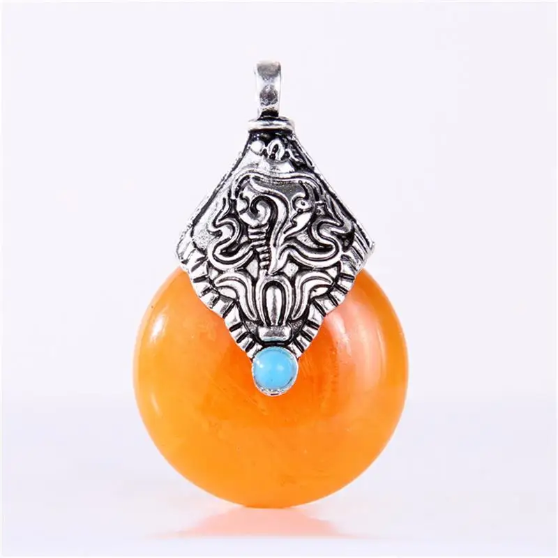 

1Pc Antique Tibetan Silver Wrapped Buddha Pendant Yellow Bodhi Pendants Beads for Women Necklace Men Buddhism Jewelry