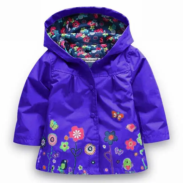 Г. Весенне-осенние куртки с капюшоном для маленьких девочек от 2 до 6 лет; повседневная детская верхняя одежда с цветочным узором; Водонепроницаемая Детская куртка - Цвет: Dark Purple