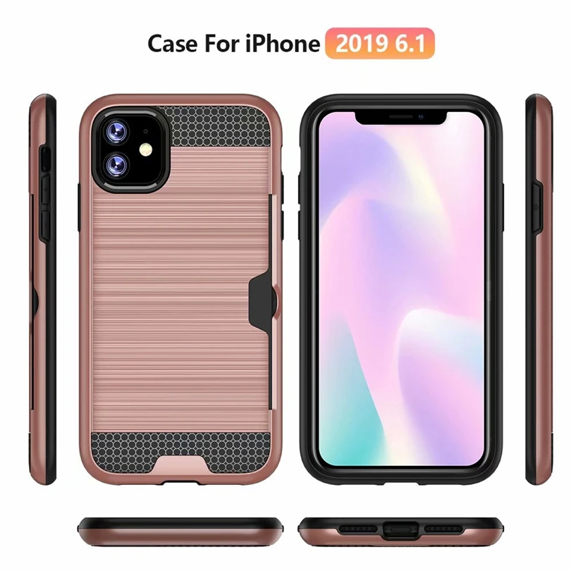 

For iPhone 11 / iPhone11 6.1" 2019 Case Brushed Armor Rugged Silicone Rubber Hard Phone Cover For iPhone11 with Card Slot Case