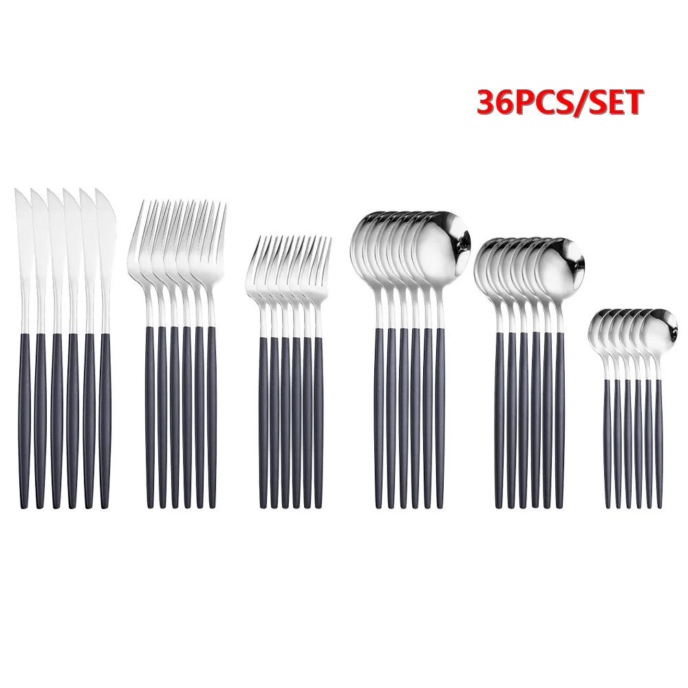36pcs серебряные столовые приборы Комплект Зеркало Нержавеющая сталь набор посуды