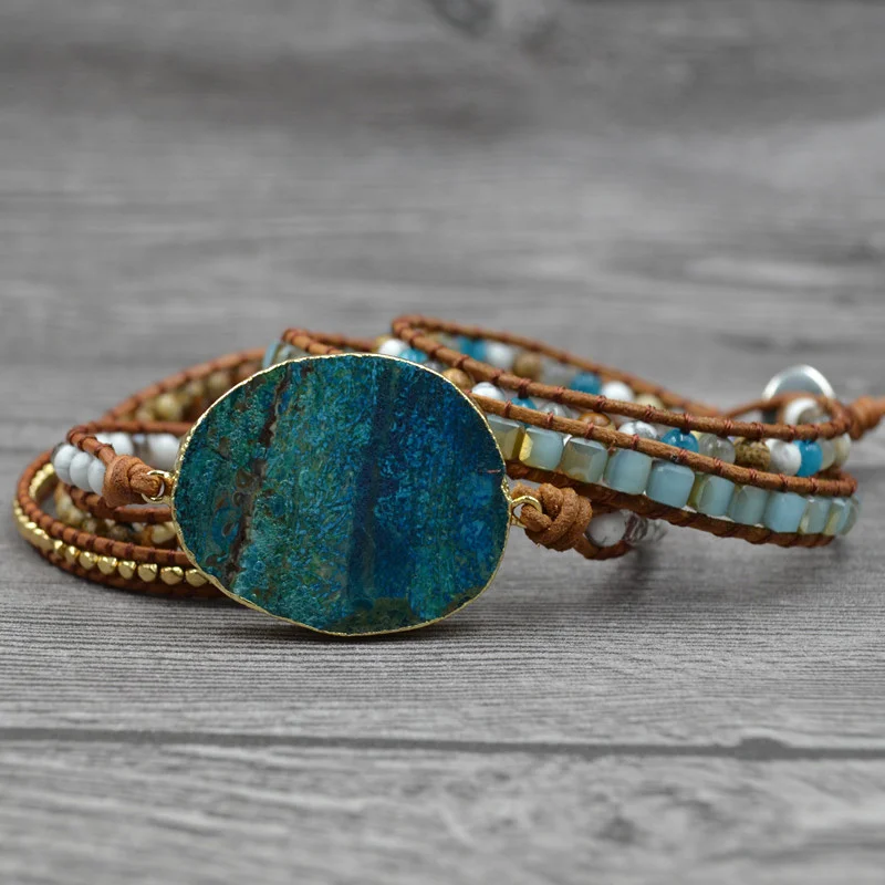 Горячая 1 шт. браслет ювелирные изделия успокаивающий камень океана Черная пятница для женщин мужчин CUN 668