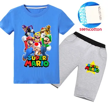 

2020super mario cartoon t shirt vestiti baby boys clothes toddler girls tops T shirts + shorts sets boy thanksgiving outfits6-14
