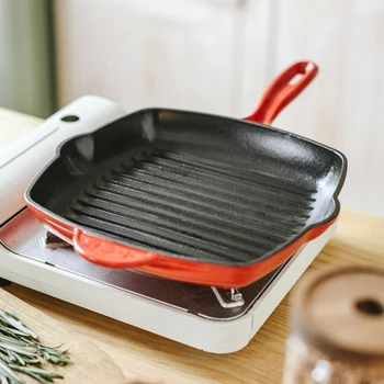 

Cast iron enamel steak frying roasting pan special stripe non stick grill BBQ pot gas induction cooker breakfast egg omelet pan