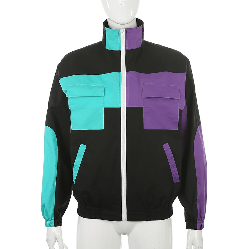 remarkable  Darlingaga Streetwear Loose Turtleneck Jacket Women Casual Patchwokr Zipper Coat Sporty Contract Co