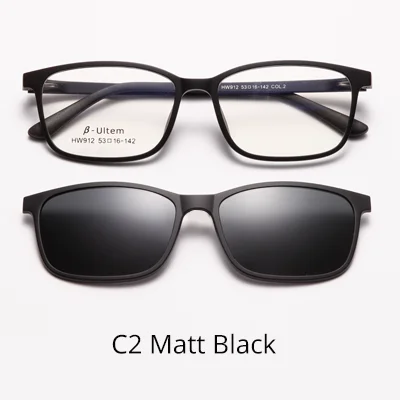 C2 Matt Black Два Oclock прямоугольные оптические очки клип 2 в 1 Магнит солнцезащитные очки поляризационные класса женские очки оправа 0 градусов Защита от солнца Z912 - Цвет оправы: C2 Matt Black