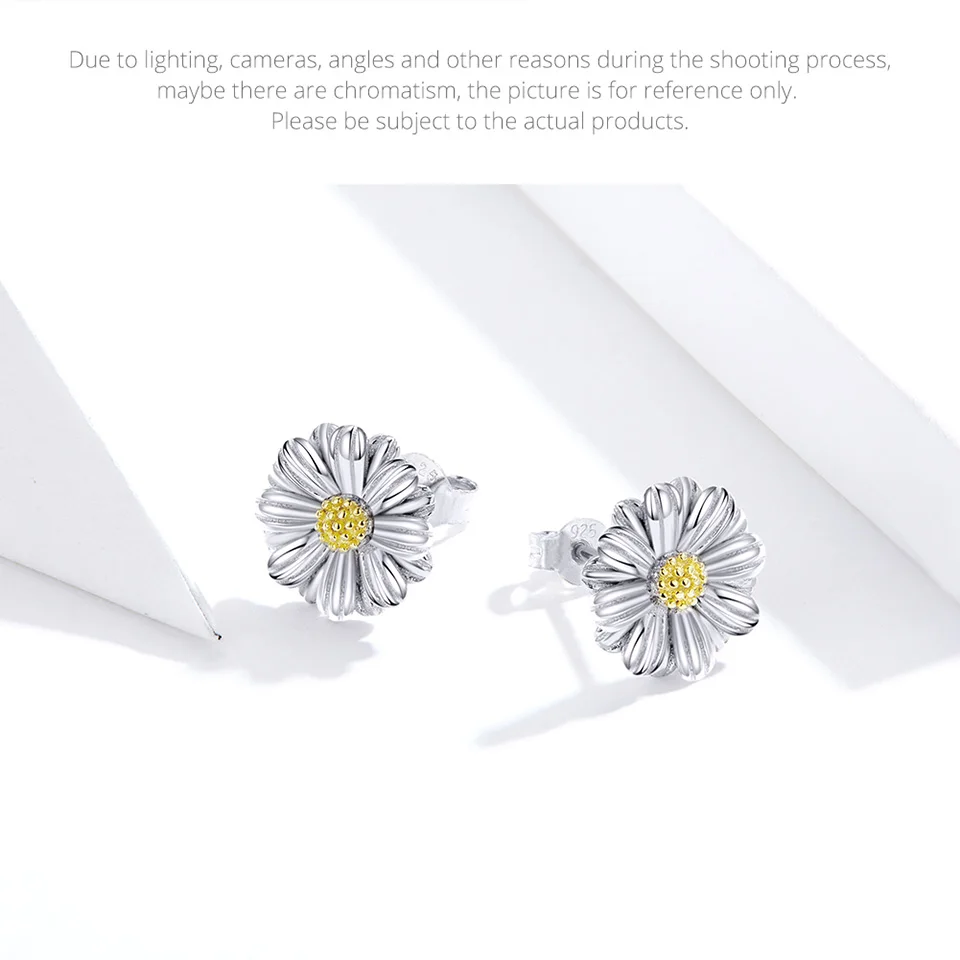 VOROCO ZBS171 Authentic 925 Sterling Silver Jewelry Set Yellow Daisy Ring& Earrings& Necklace& Bracelet Jewel Suit for Women
