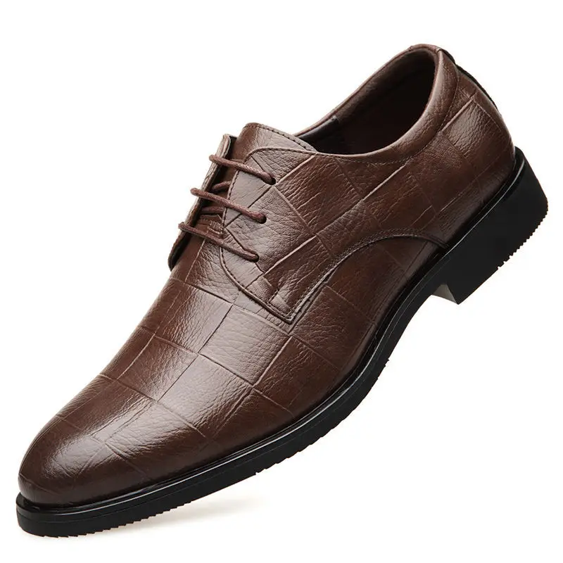Wedding Dress Shoes Men Leather Casual Breathable Oxford with Heel Business Social Shoe Male Chaussure Homme_vogvips.com