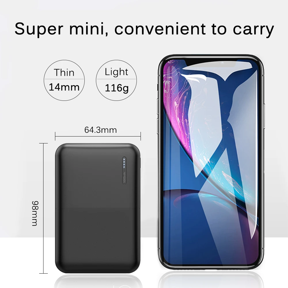 Внешний аккумулятор A.S mi ni 5000 мАч для Xiaomi 9 8 Дополнительный внешний зарядное