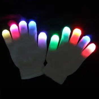 

None Hossen White Raver Gloves, 6 Modes, Multicolor, Red+green+blue LED Lights in Each Fingertip, Small