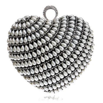 

New Pearl heart-shaped handbag bridal dress party fashion all kinds of exquisite Dinner Bag