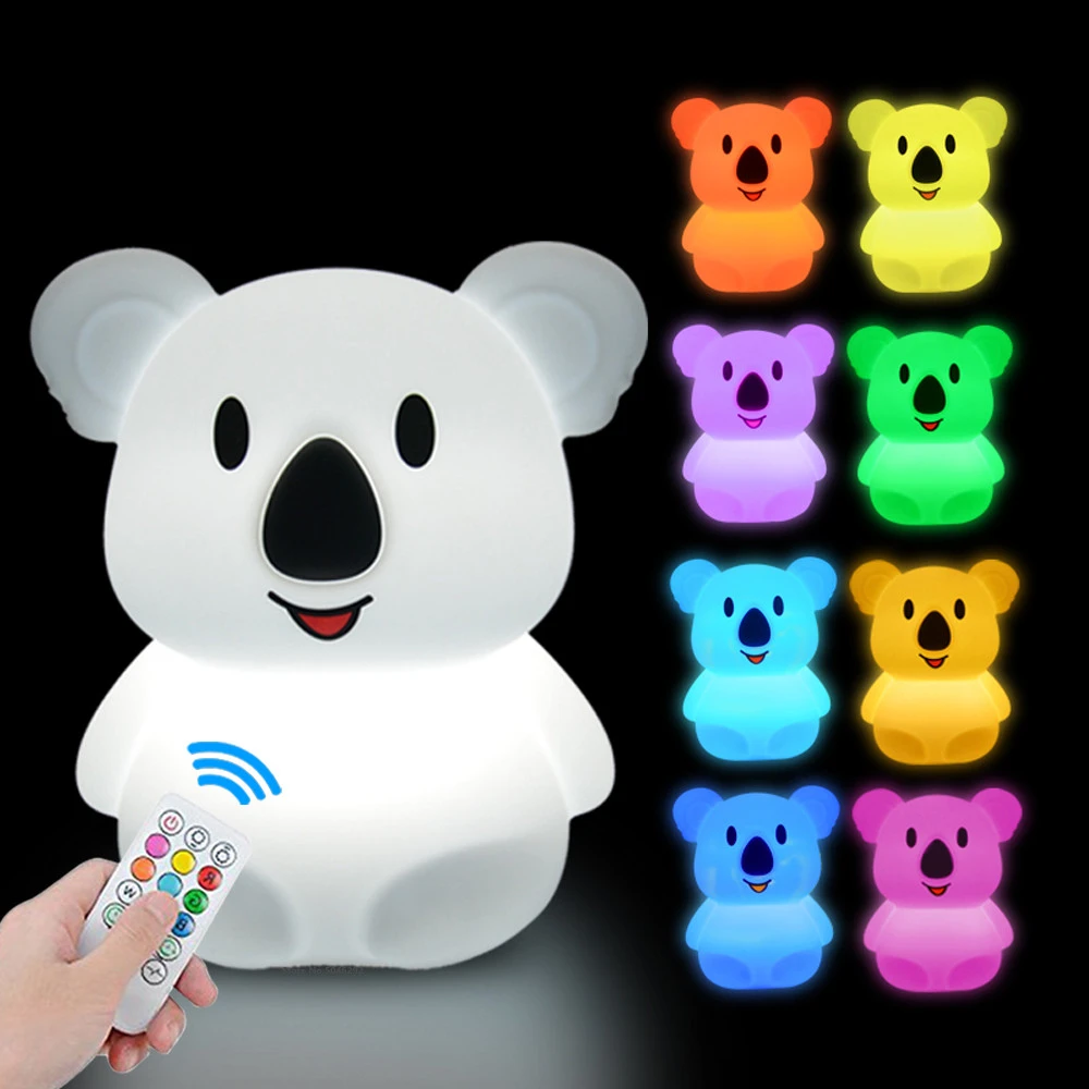 dinosaur night light Koala LED Night Light Touch Sensor Remote Control 9 Colors Dimmable Timer Rechargeable Silicone Animal Lamp for Kids Baby Gift holiday nights of lights