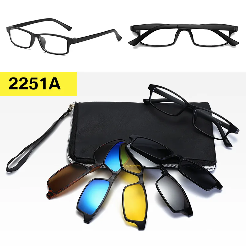 TR90, солнцезащитные очки на застежке, мужские, магнитные, на застежке, солнцезащитные очки для женщин, на магнитной застежке, оптические, по рецепту, очки для близорукости, оправа с 5 линзами - Цвет линз: 2251