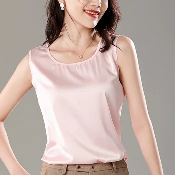 

2020 new-style heavy-weight silk suspenders backing female, Satin Mulberry Silk Short sleeveless loose inner-top t-shirt