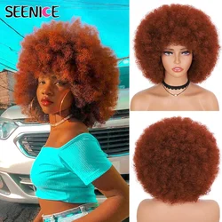 Short Hair Afro Kinky Curly Wigs With Bangs For Black Women African Synthetic Ombre Glueless Cosplay Natural Blonde Red Blue Wig