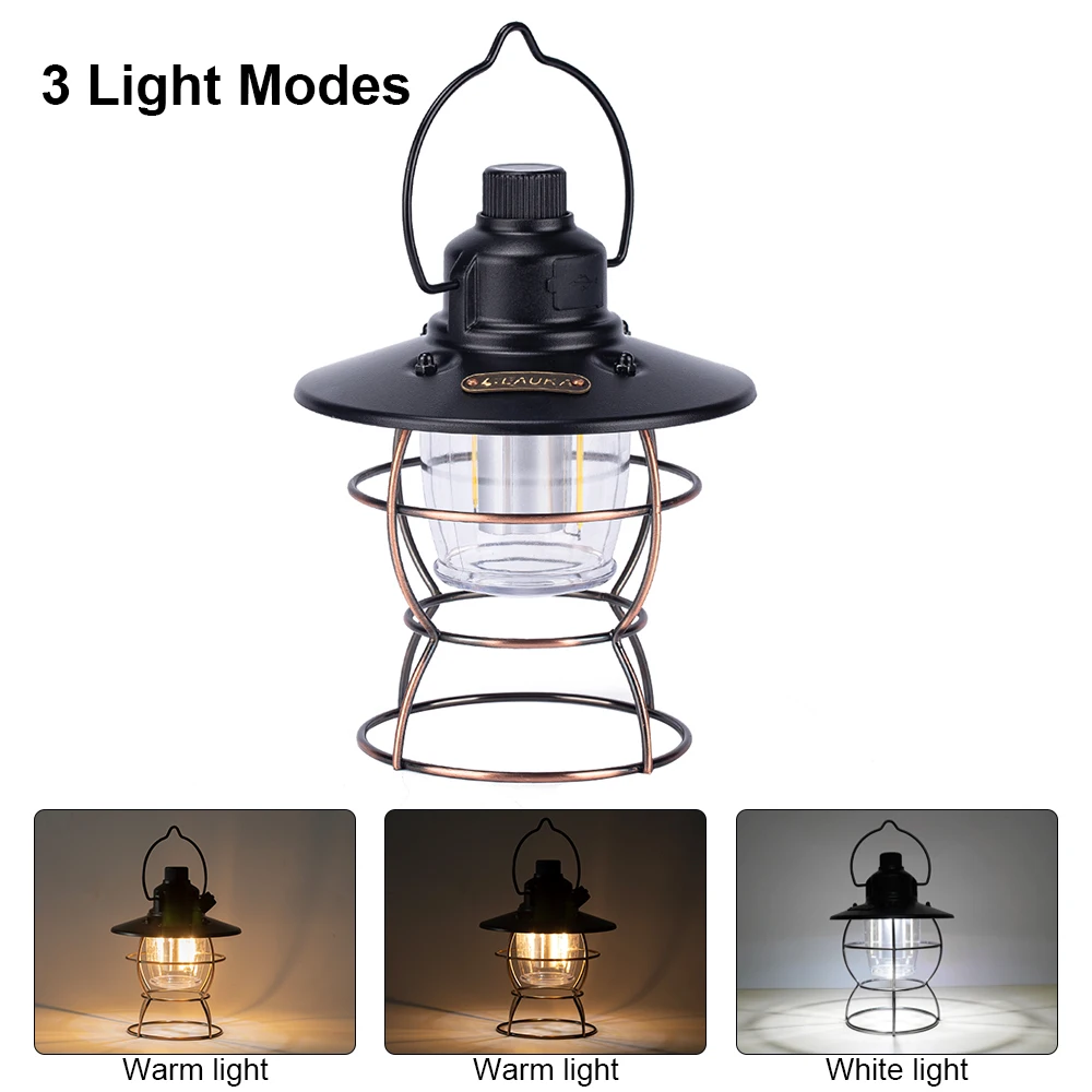 

Vintage Outdoor Hanging Lanterns Rechargeable Waterproof Wall Lamps With Warm White LED Bulbs For Indoor Garden Yard Decor
