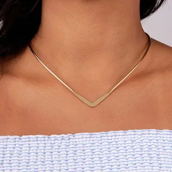 

V Shape Choker Necklaces for Women Fashion Simple Silver Color Gold Blade Chain Collar Creative Texture Personality Jewelry Gift