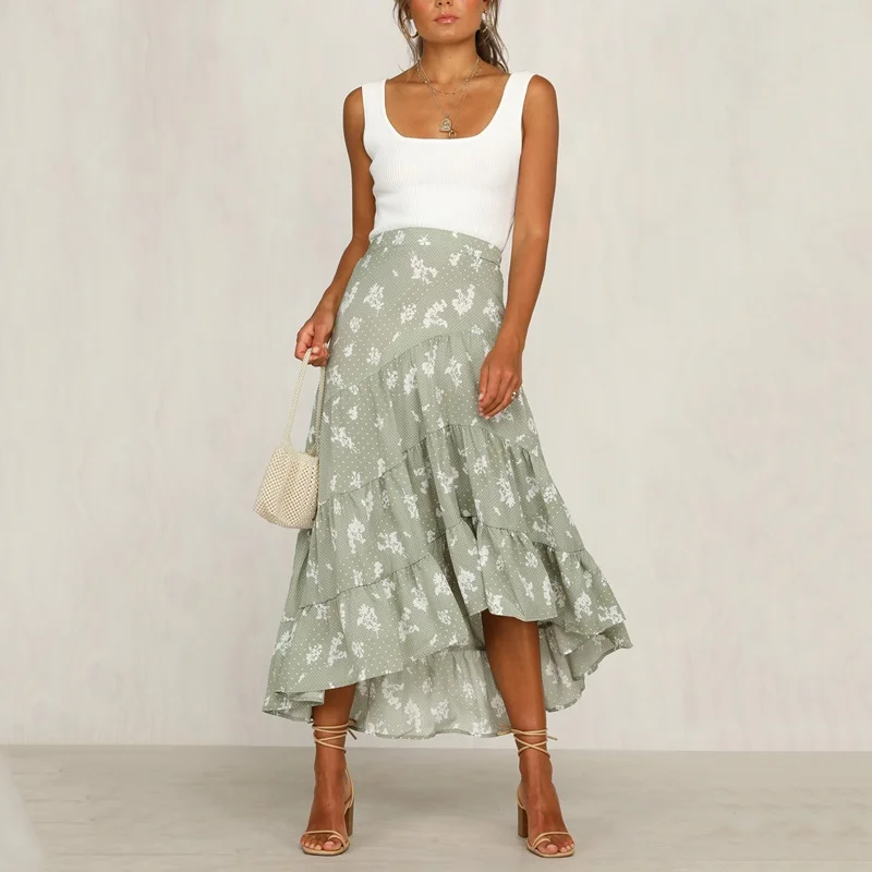 

Spring 2020 Women Long Floral Maxi Pleated Skirt Midi Skirt High Waist Elascity Casual Party Skirt Boho Vintage