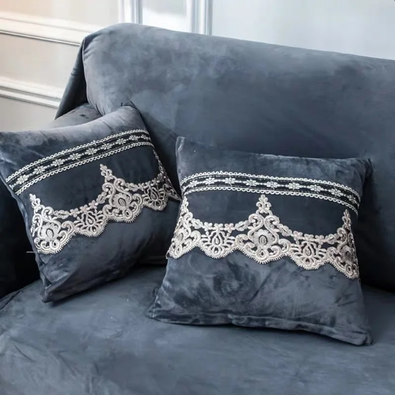 

Plush Cushion Cover Pillow Case Luxury Sofa Office Back Braided Cushion Cover Embroidered Lace Coussin Cojines Decorative 45x45