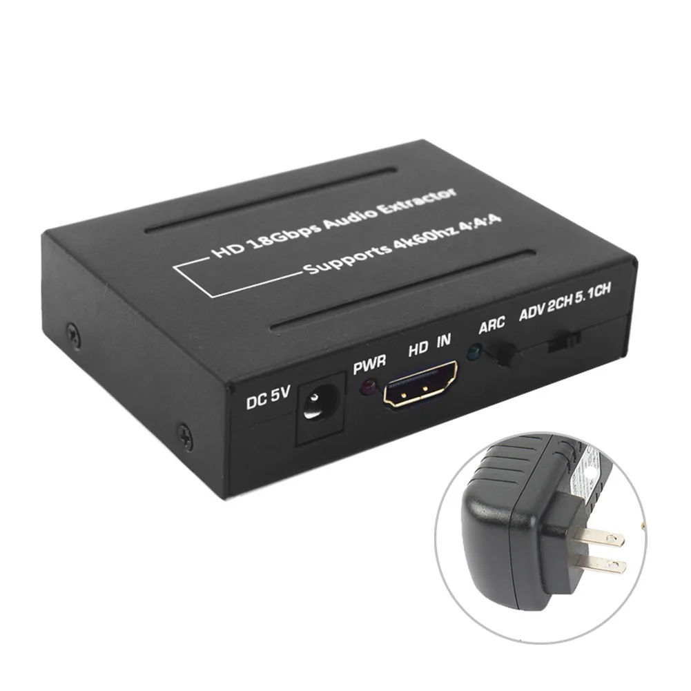 US Plug HD 2,0 18 Гбит/с аудио(SPDIF+ R/L) экстрактор HDMI ARC Функция HDMI в HDMI с SPDIF Оптический RCA 2.0CH 5.1CH аудио выход - Цвет: US Plug