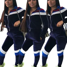 Женская дизайнерская спортивная одежда, спортивный комплект из 2 предметов, кардиган, брючный костюм, пальто на молнии, полосатая повседневная одежда