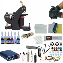 Одиночная Машина татуировки Полный комплект татуировки для начинающих катушка машина 6 цветов чернила питание захваты для иглы Набор