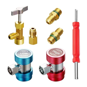 

3-In-1 AC Tool Kit, AC R134A Adapters Quick Couplers with Can Tap Valve and Valve Core Remover