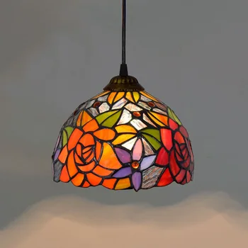 

20cm European Creative Tiffany Colored Glass Living Room Restaurant Bar Art Small Droplight Rose Lighting