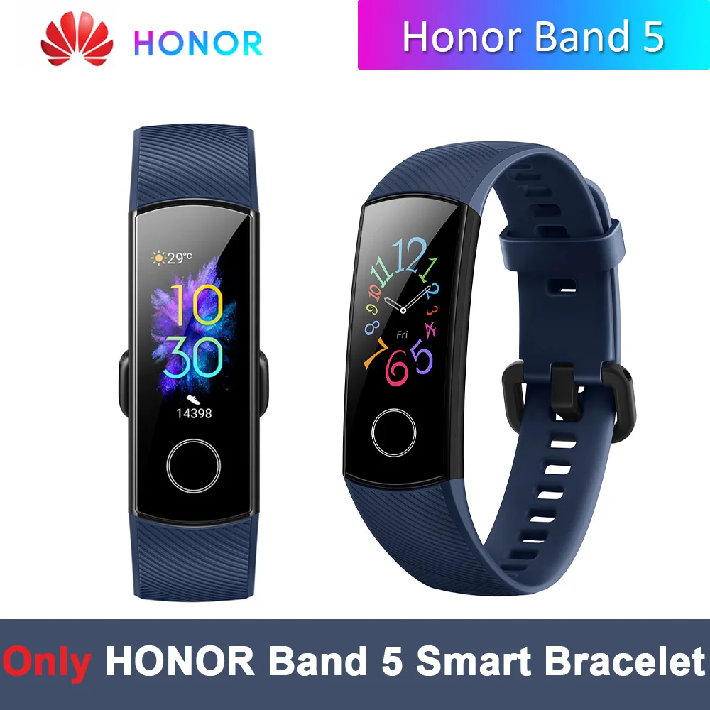 HONOR Band 5 фитнес умный Браслет мониторинг сердечного ритма 5 АТМ водонепроницаемый плавающий Bluetooth 4,2 смарт часы наручные часы - Цвет: Blue Wristwatch