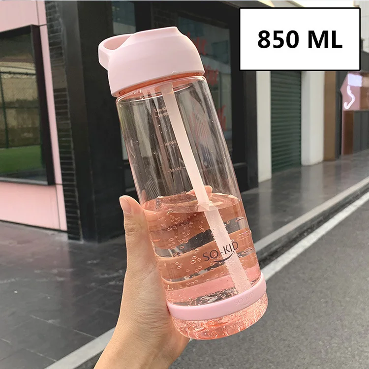 1000 мл бутылка для воды с соломинкой Экологичная BPA Бесплатно FDA большая емкость спортивная бутылка пластиковая герметичная портативная посуда для напитков - Цвет: 850 ML Pink