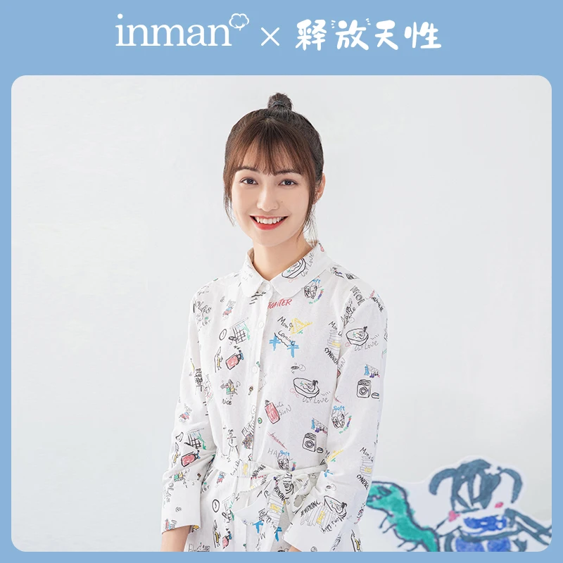 

INMAN RELEASE OF NATURE Series 2020 Summer New Arrival Child Interest Handpainted Graffiti Printed Long Sleeve Dress