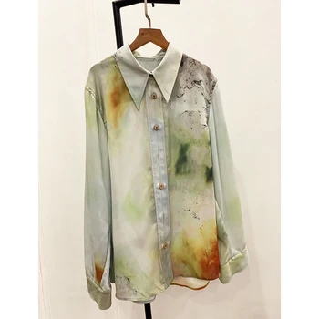 

Watercolor Splash Print Women's Blouse 2020 New Fashion Casual Single Breasted Blouse And Top Casual