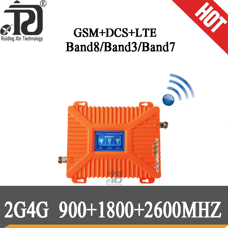 Powerful!!2G 3G 4G Data Tri Band Signal Repeater GSM 900 DCS 1800 FDD LTE 2600 cellular Signal Booster Mobile Amplifier