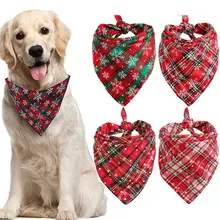 Pañuelos grandes para perro, bufanda triangular de doble capa con estampado de copo de nieve, toalla de Saliva a cuadros de algodón, pañuelo para mascotas de Navidad