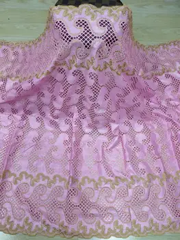 

Latest African Lace Fabric High Quality Nigerian French Swiss voile Lace Bazin Riche Fabrics 5 yards For Wedding