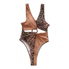 Женское сексуальное бикини с глубоким v-образным вырезом, монокини с цветными блоками, Леопардовый лоскутный купальник с открытой спиной и круглым вырезом, пляжная одежда