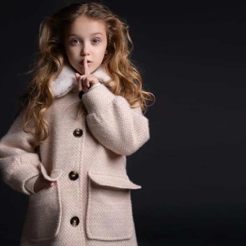Children woolen coat Single-breasted Imitation rabbit fur collar comfortable overcoat girls thicker warm Cashmere jacket Y2268