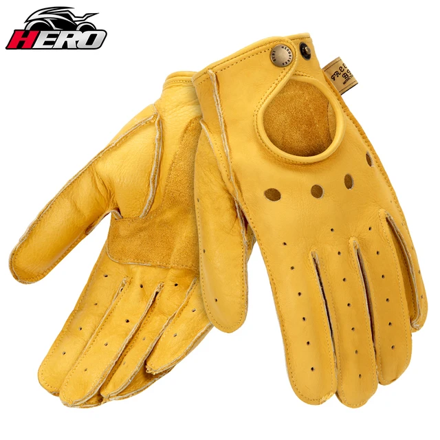 Guantes de Moto para hombre, manoplas Retro marrones de cuero, de dedo Vintage _ - Mobile