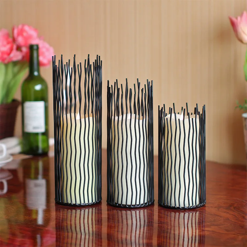 

1pc Black Metal Willow Candle Holder Iron Pillar Candle Holder for Home Party Halloween Christmas Wedding Valentine's Day Decor