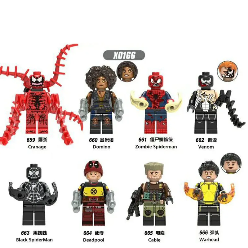 

X0166 Single Sale Building Blocks Figures Deadpool Domino Cable Peter Carnage Warhead Black Spderman Zombie Series Toys For Kids