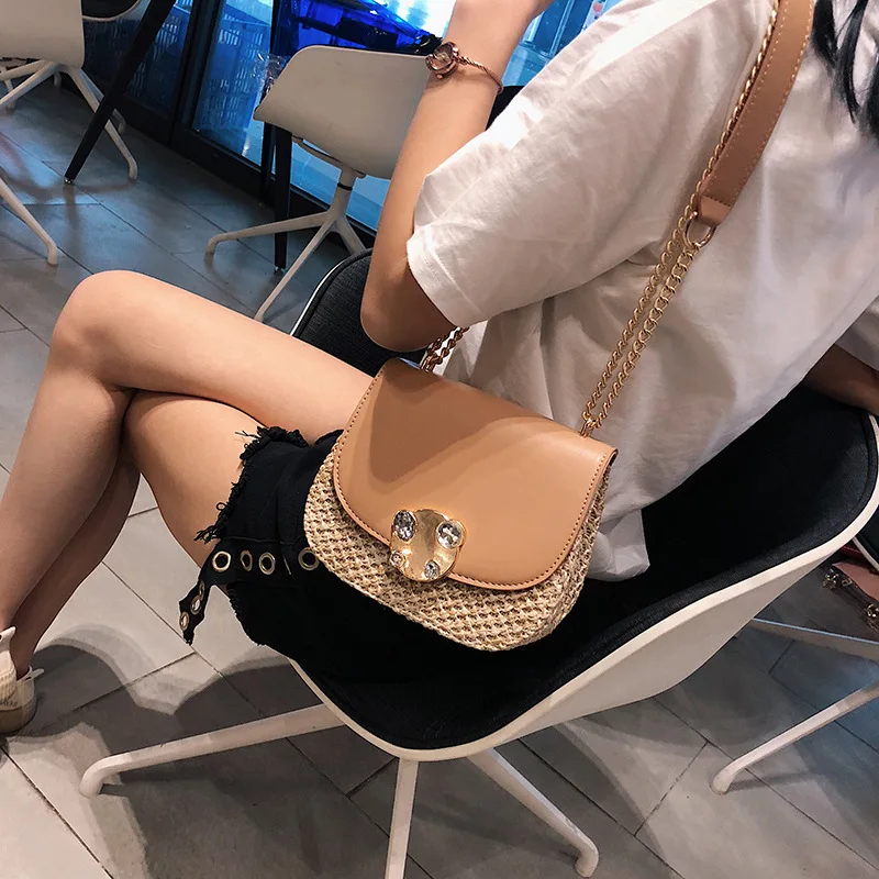 

Straw Chain Bag Shoulder Korean-style Student Weaving Shoulder Bag 2019 New Style Graceful Mini Small round