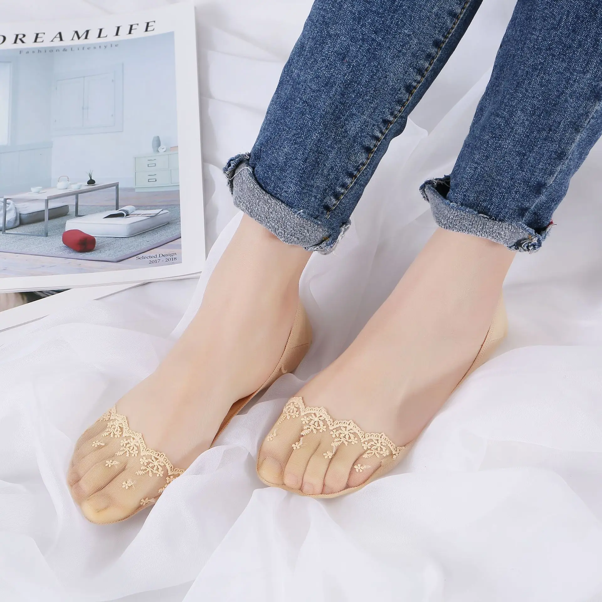 Японские новые 3D носки с перспективой ледяной проволоки следа невидимые носки с закрытым носком носки силикагель скольжения носки кружева