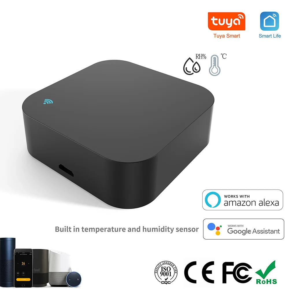 Artículo caliente Tuya Control remoto inteligente por infrarrojos Control Sensor de temperatura y humedad incorporado para aire acondicionado TV DVD AC funciona con Alexa,Google Home KjwneaYJBD6
