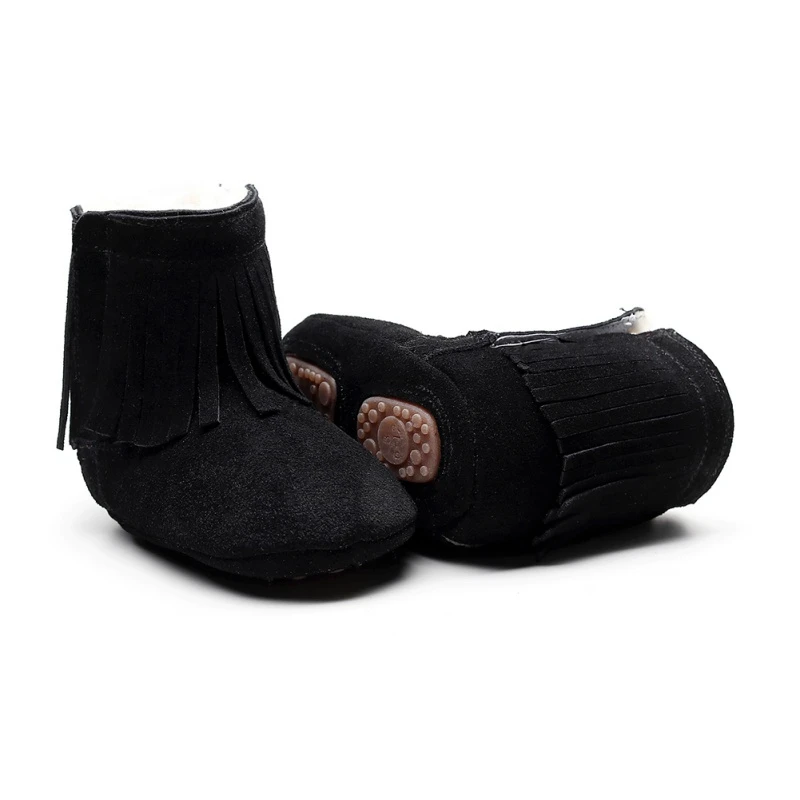 Обувь для маленьких девочек; теплые ботинки для новорожденных с бахромой; модные зимние ботинки; однотонные модные ботинки с бахромой для малышей; зимняя теплая обувь
