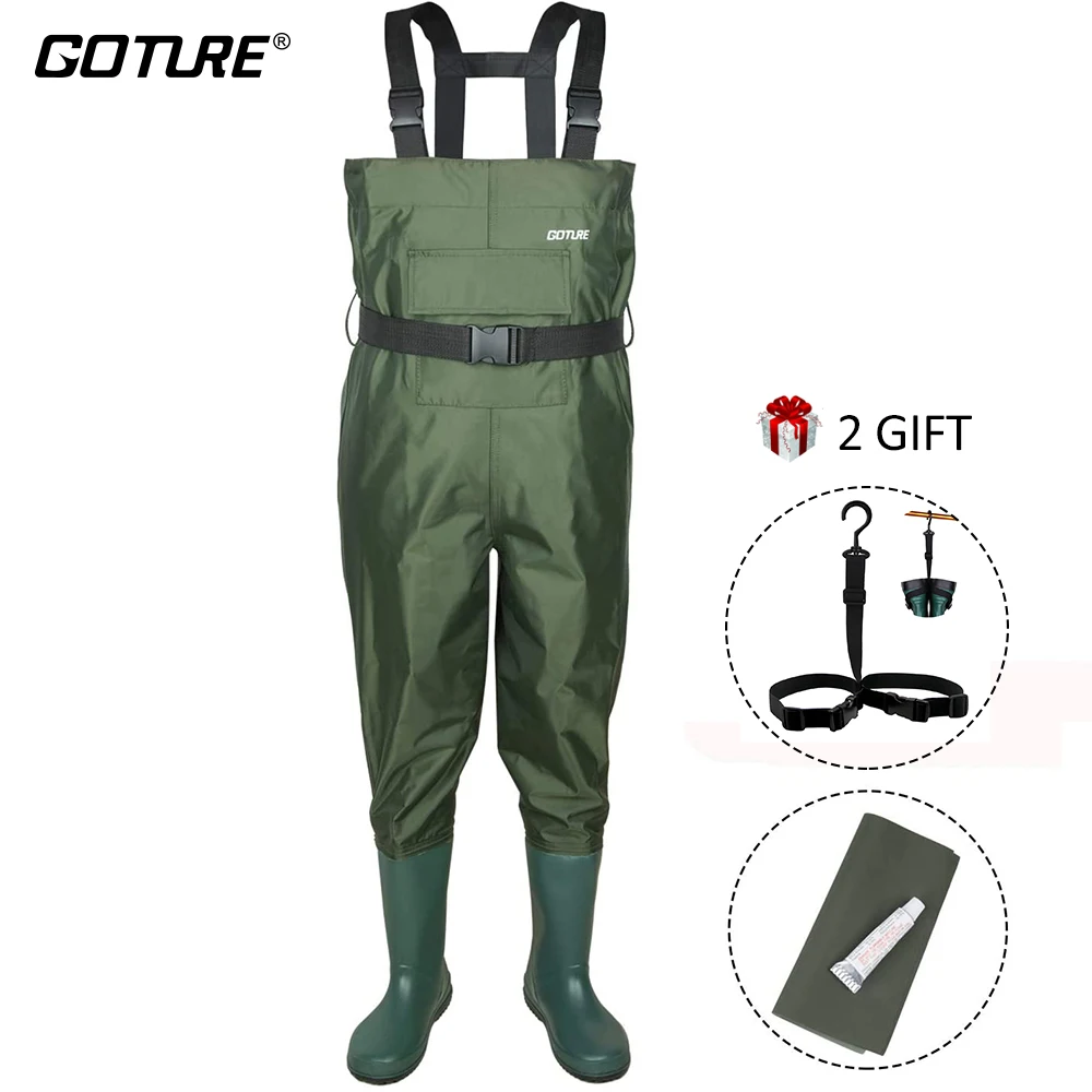 Leves da Pesca do Pvc das Crianças do Peito de Goture com Bootfoot para a Criança e as Crianças da Idade Waders Duráveis Respiráveis Bootfoot para a Criança e as Crianças da Idade 2-13 com