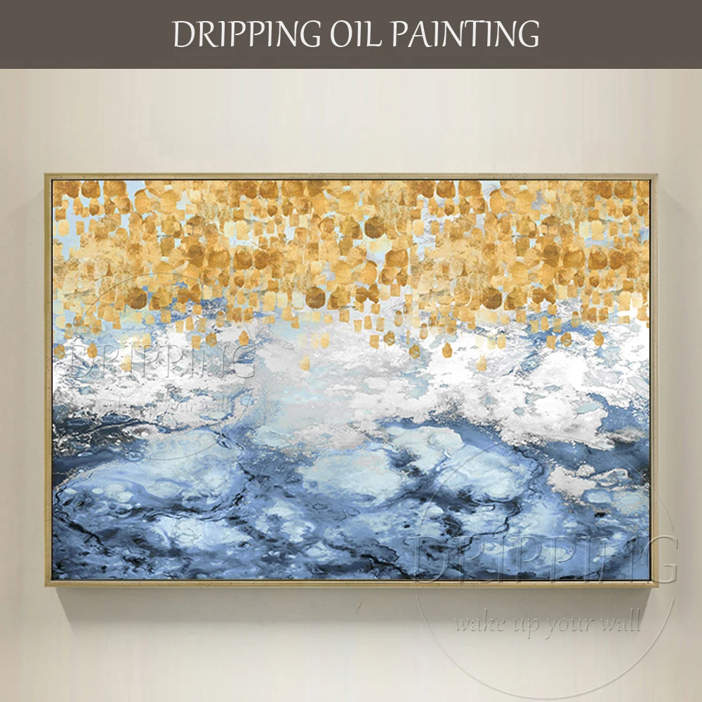 

Artist Hand-painted Abstract Gold Foil Oil Painting on Canvas Unframed Wall Picture Golden Abstract Oil Painting for Wall Decor