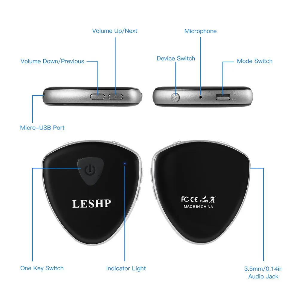 LESHP Heart Shaped Transmitter Receiver 2 in 1 Wireless Audio Handsfree Adapter CSR8670 for Headphone Speaker
