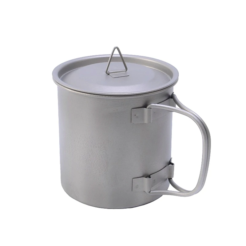 

Outdoor Camping Pot Titanium Pot Titanium Water Mug Cup with Bowl Cover Foldable Handle Cooking Pots Picnic Hang Pot 400ml