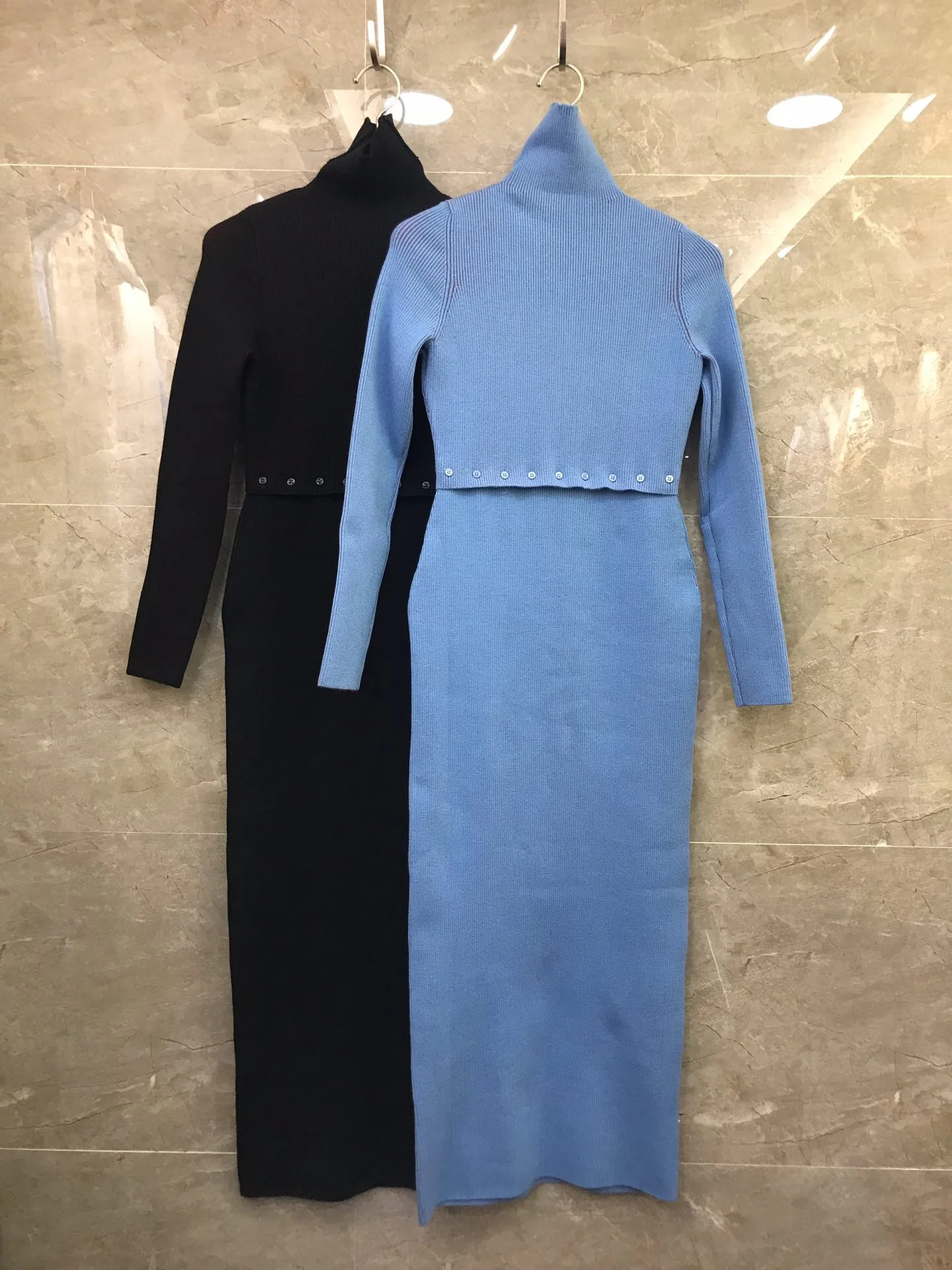 

2019 Autumn&winter New Fashion High-Collar Long Sleeve Sexy Tight Sweater Dress 2 Color Black & Blue Free Shipping Worldwide